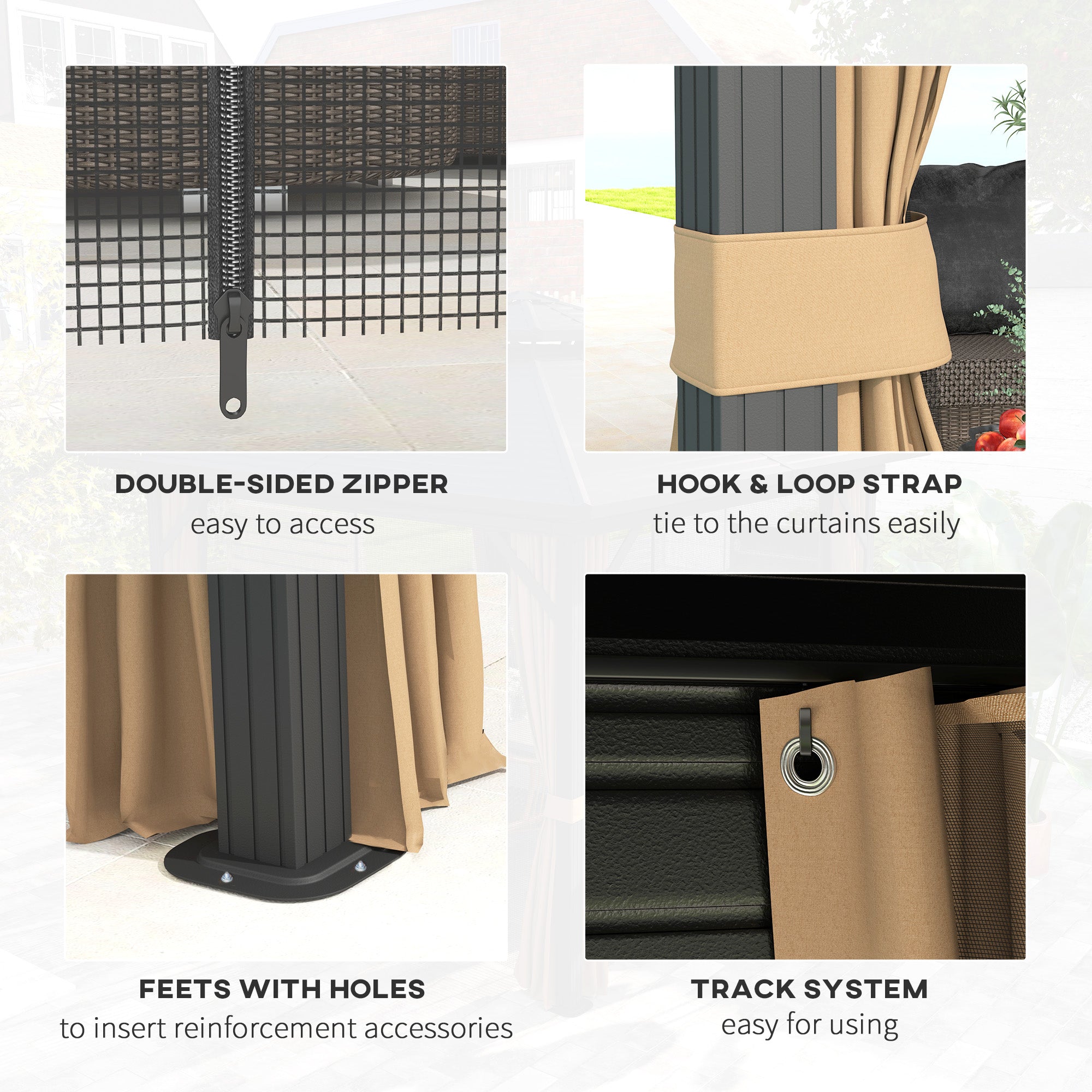 Outsunny 10' x 12' Hardtop Gazebo, Sun Shelter with Double Tier Metal Roof, Mosquito Netting, and Hanging Hook, Dark Brown 