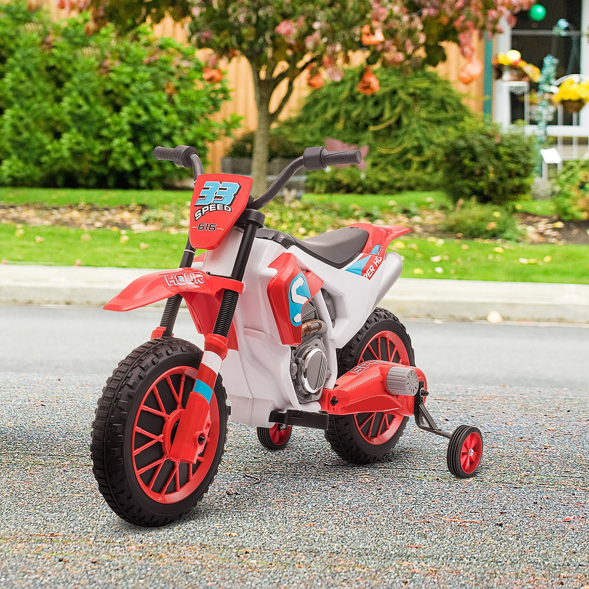 Aosom Electric Kids Dirt Bike Battery-Powered Ride-On Motorcycle 12V Training Wheels Red 
