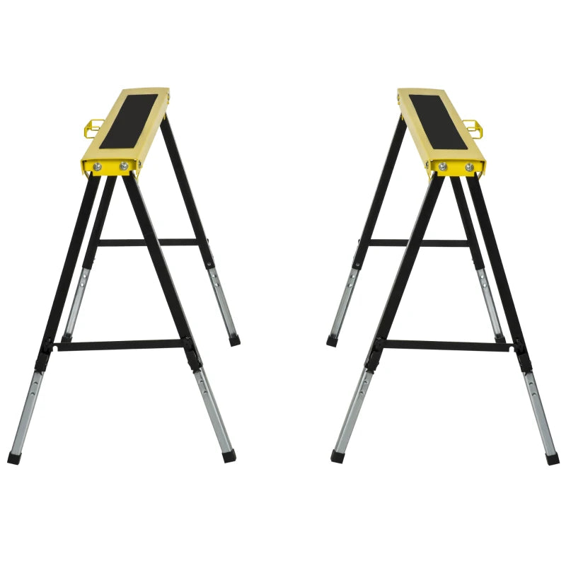 Saw Horse Twin Pack Folding Workbench Adjustable Metal Trestle Stands Yellow