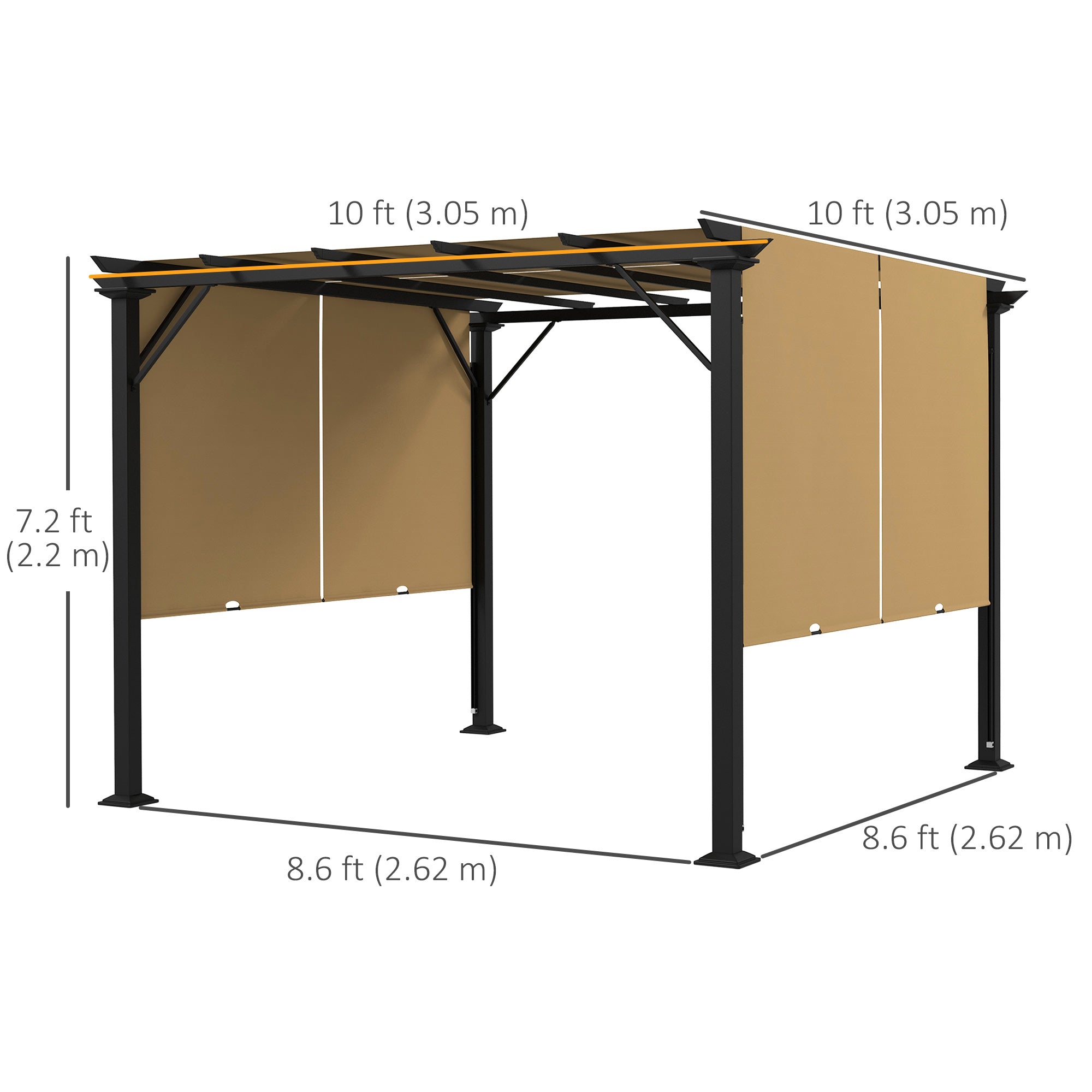 Outsunny 10' x 10' Retractable Pergola Canopy for Backyard, Brown 