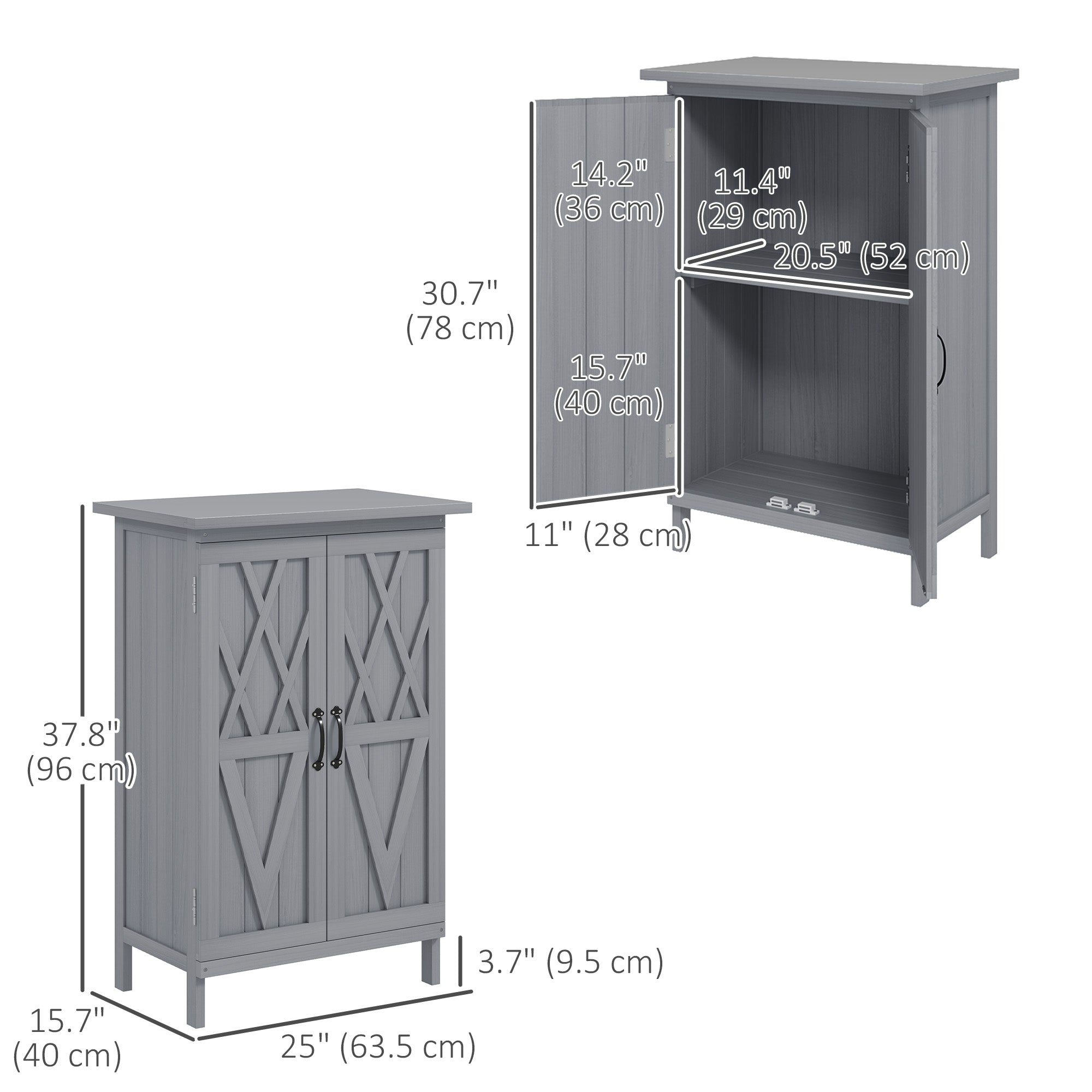 Outsunny Outdoor Storage Cabinet, Wooden Garden Storage Shed with 2-Tier Shelves, Metal Tabletop and Magnetic Doors, Grey 