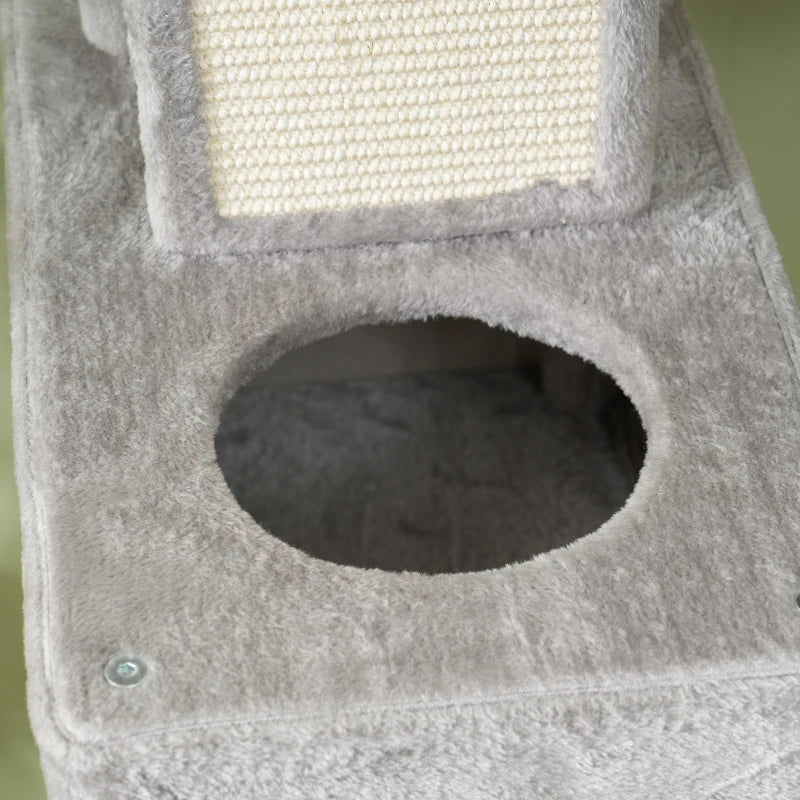81" Large Cat Tree w/ Scratching Posts, Condos, Beds, Hammocks, Jumping Platforms, Toy Balls, Rope Cat Toy, Light Grey