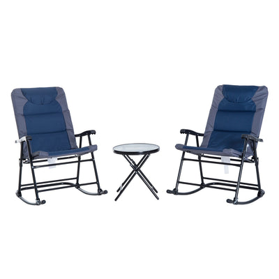 Outsunny 3pc Folding Outdoor Rocking Chair and Table Set Yard 