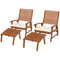 Outsunny 4Pc Cream White Acacia Wood Dining Chairs Set with Footstool for Outdoor Indoor Use