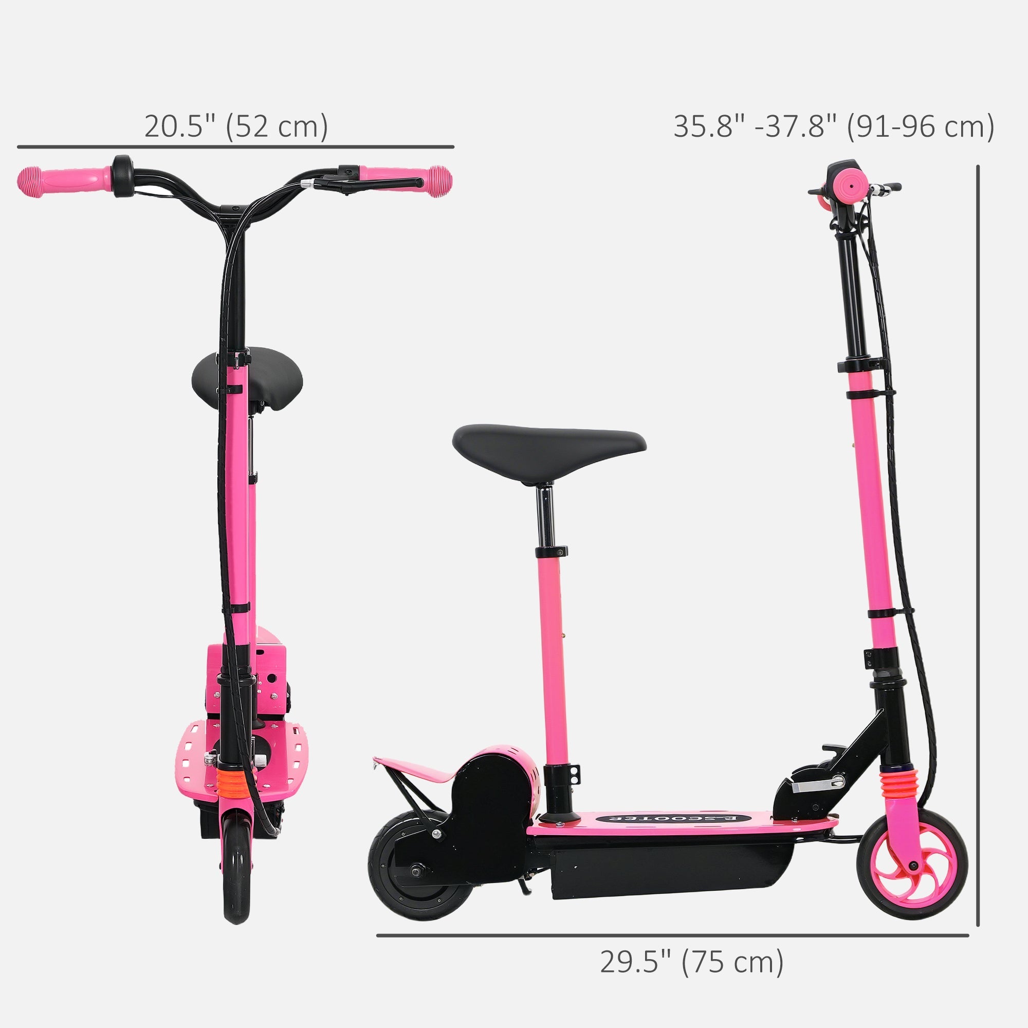 Soozier Foldable Electric Scooter for Kids Ages 6-14, with Seat and 2 Adjustable Heights, Max 6km Range & 12km/h, Pink 