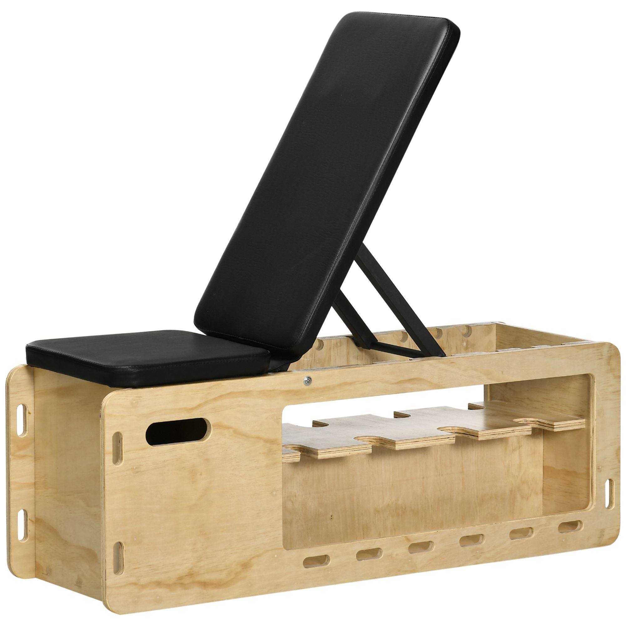 Soozier Wooden Workout Bench Adjustable Incline Dumbbell Rack Resistance Bands Home Gym 