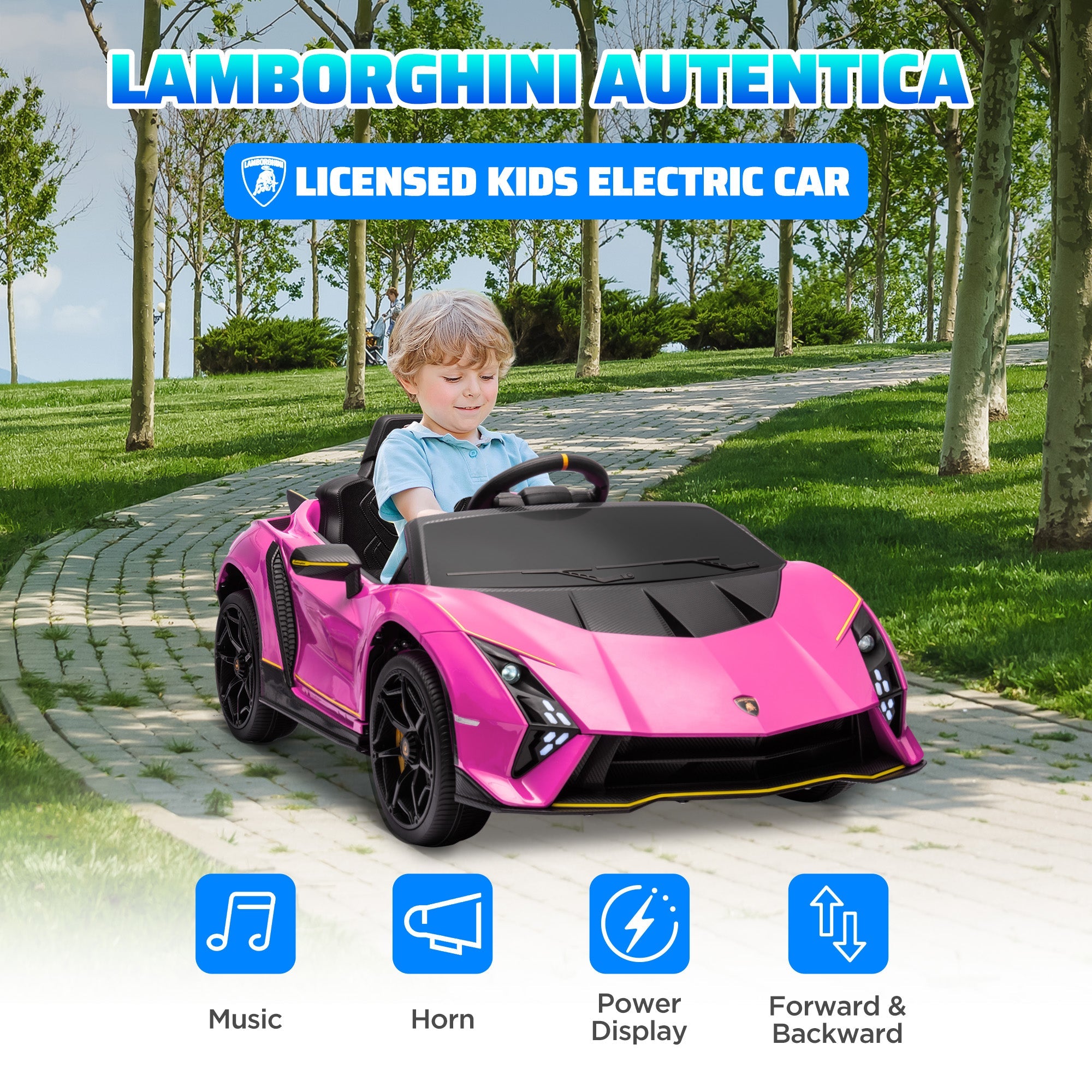 Qaba 12V Lamborghini Autentica Licensed Kids Car with Remote Control, 4 Wheels Spring Suspension, Soft Start, Pink 