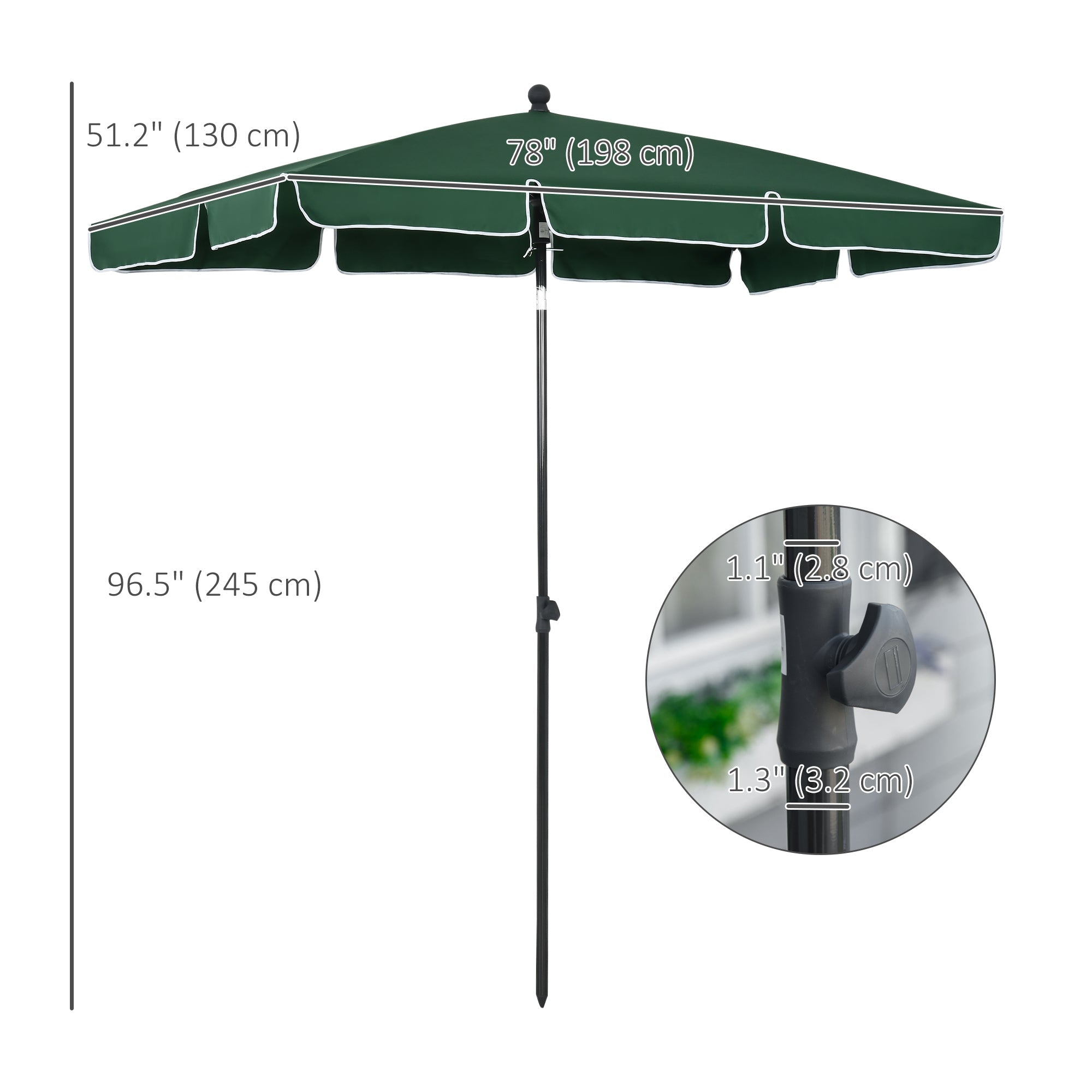Outsunny 6.5x4ft Rectangle Patio Umbrella Aluminum Tilt Adjustable Sun Shade for Garden Outdoor Green 