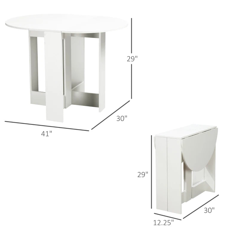 Folding Dining Table, 41" Drop Leaf Table for Small Spaces, Oval Foldable Table for Kitchen, Dining Room, White