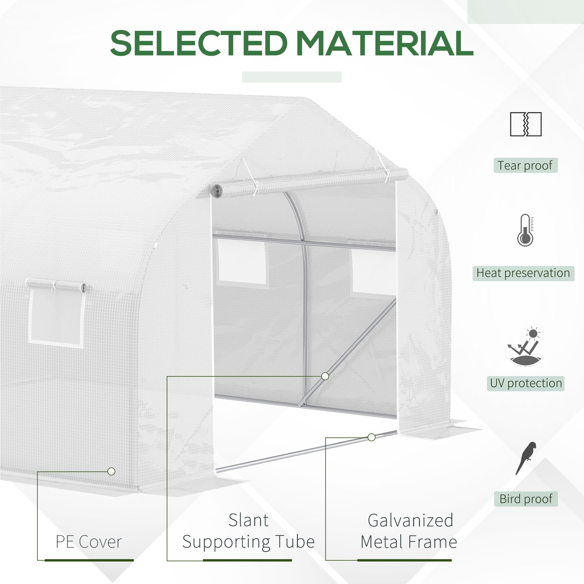Outsunny Heavy Duty Walk-in Tunnel Greenhouse 15x10x7ft White Gardening Planting Shed Warm Shelter 