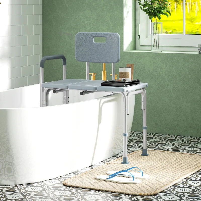 6-Level Adjustable Bath and Shower Transfer Bench Aluminum Chair with Non-Slip Feet, Armrest & Backrest Grey