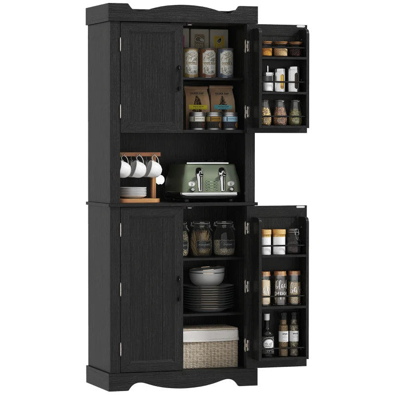 73" Kitchen Pantry Cabinet, Freestanding Kitchen Hutch with 12 Door Shelves, Adjustable Shelves, Microwave Stand, Black