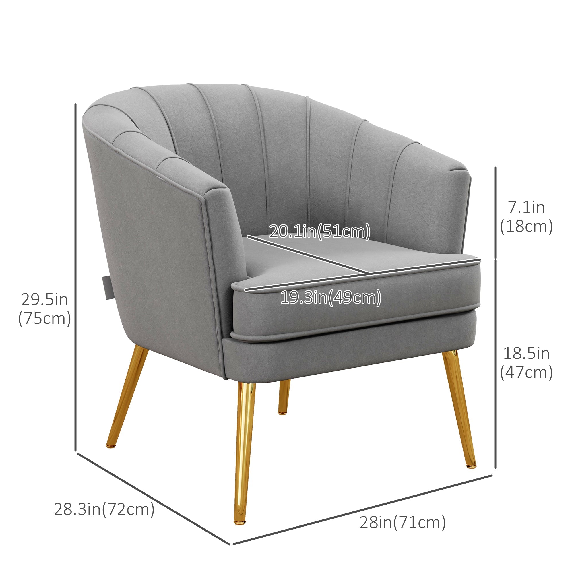 HOMCOM Elegant Living Accent: Fabric Armchair with Gold Metal Legs for Home Office, Bedroom, Grey Finish 