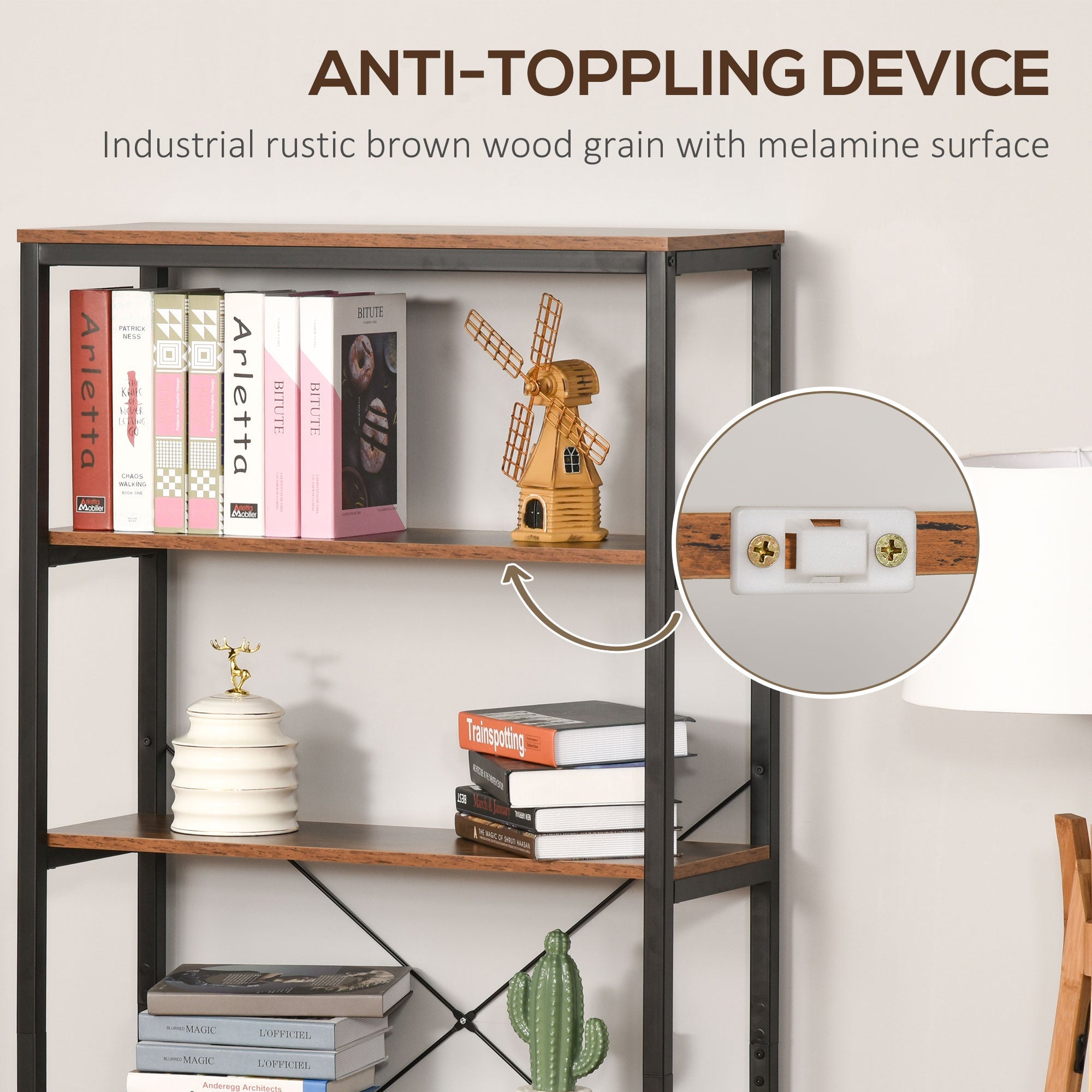HOMCOM Bookcase 6-Tier Retro Industrial Metal Frame Display Shelf Living Room Study 