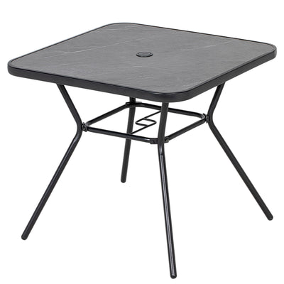 Outsunny Square Outdoor Table, Patio Bistro Coffee Table with Faux-marbled Top and 42mm Umbrella Hole for Garden, Dark Grey 