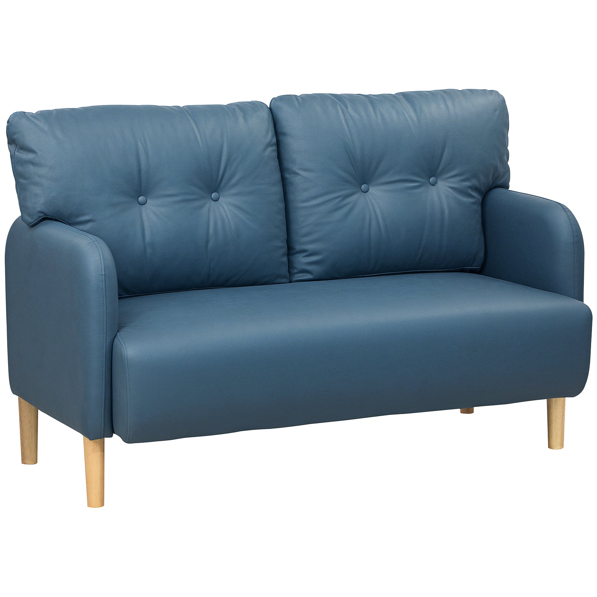 HOMCOM 58" 2 Seat Sofa, Modern Love Seats Furniture, Upholstered 2 Seater Couch, Solid Wood Frame, Navy Blue 