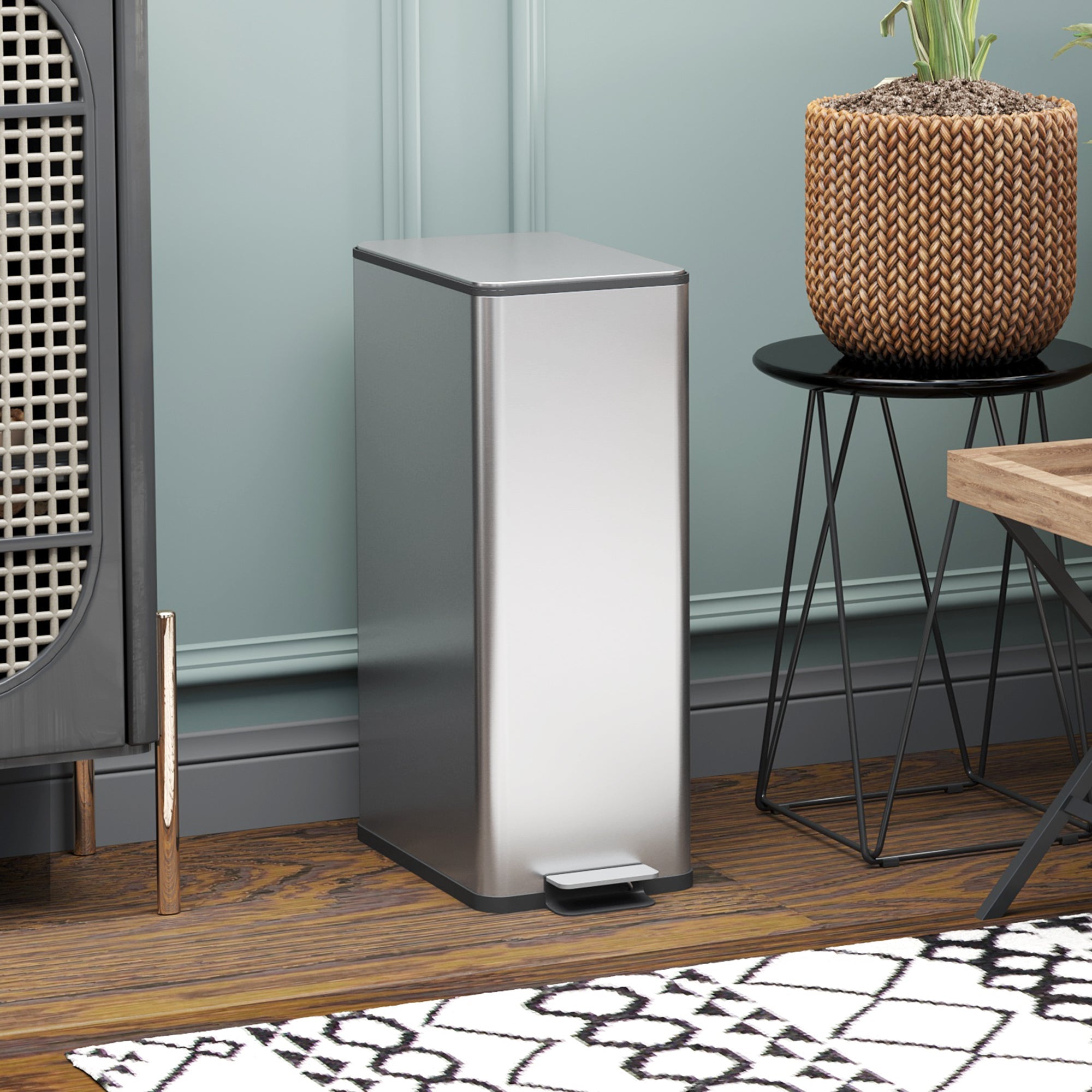 HOMCOM 5.3 Galllon Stainless Steel Kitchen Garbage Can with Soft-close Lid, Foot Pedal, Fingerprint-Proof, Silver 