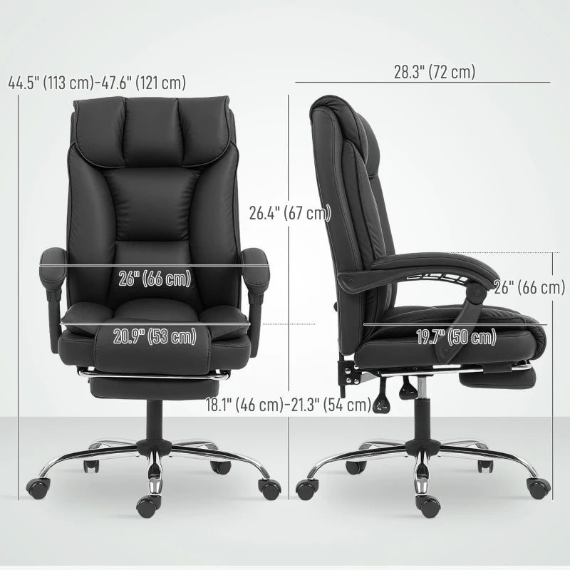 Executive Office Chair, Pet-Friendly Leather Ergonomic Desk Chair with Footrest, Swivel Recliner, Black