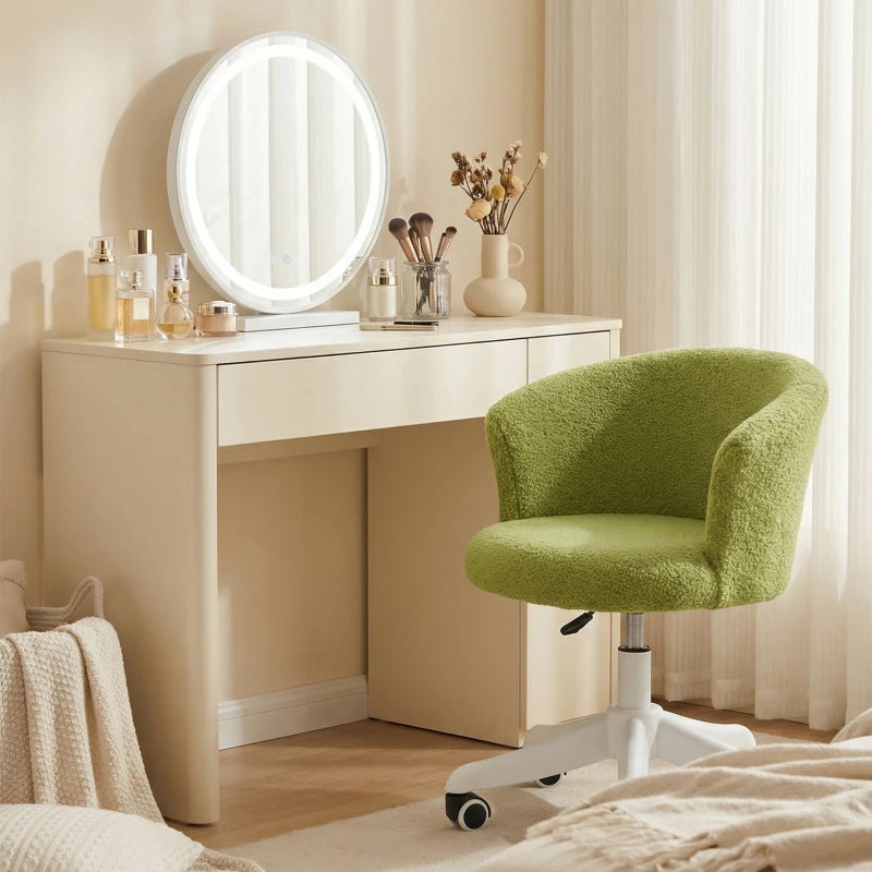 Armless Office Chair, Fluffy Computer Desk Chair with Adjustable Height, Swivel Wheels, Mid Back, Light Green