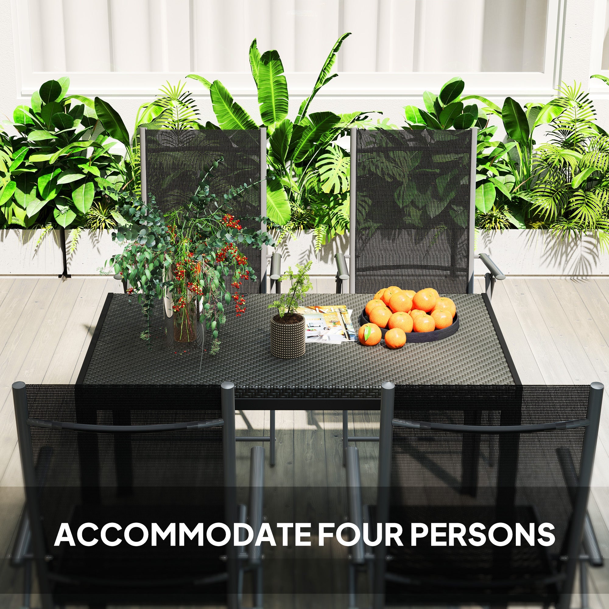 Outsunny Rectangular Outdoor Dining Table, 4-Seat Patio Table with PE Rattan Wicker Tabletop for Backyard and Lawn, Black 