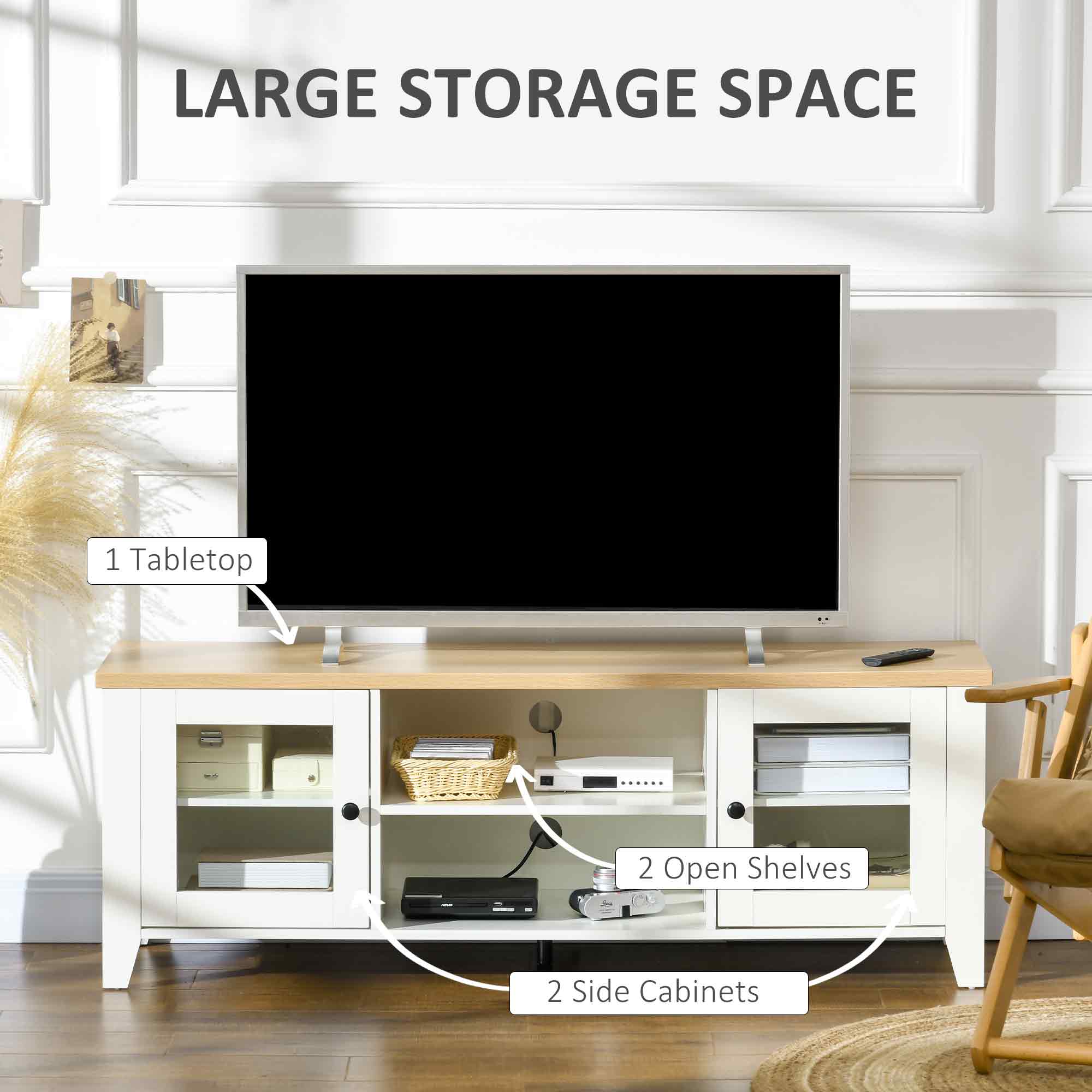 HOMCOM Wooden Entertainment Ensemble: TV Stand for 60" Screens, Console with Storage Doors for Living Room, Bedroom 