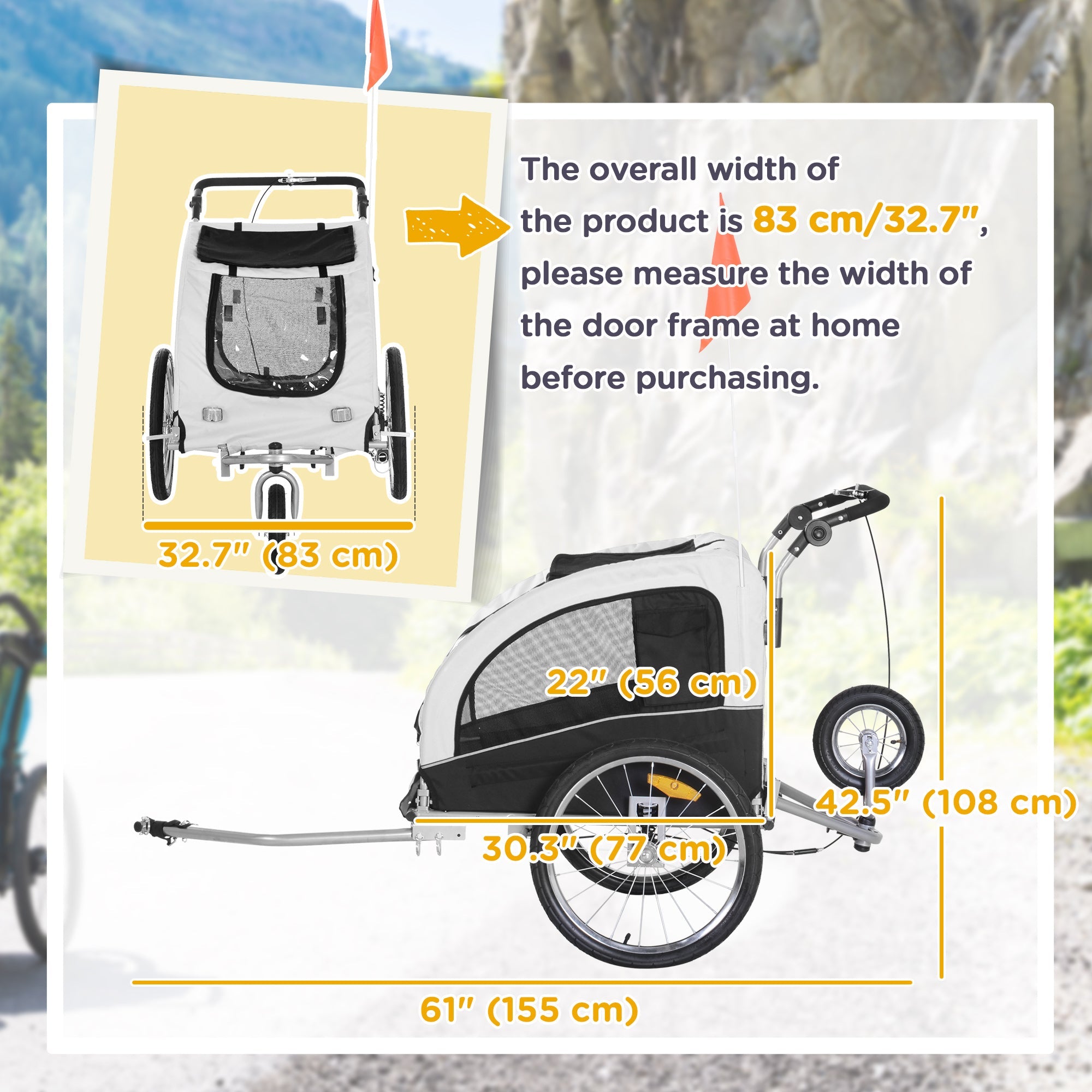 Aosom Elite II Dog Bike Trailer 2-In-1 Pet Stroller Cart Bicycle Wagon Cargo Carrier Attachment for Travel, White 