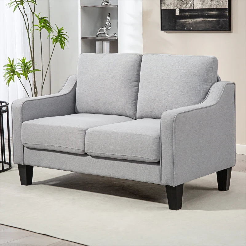 Loveseat Sofa, Modern Couch with Pocket Spring, Linen Upholstered, Thick Padded, Light Grey