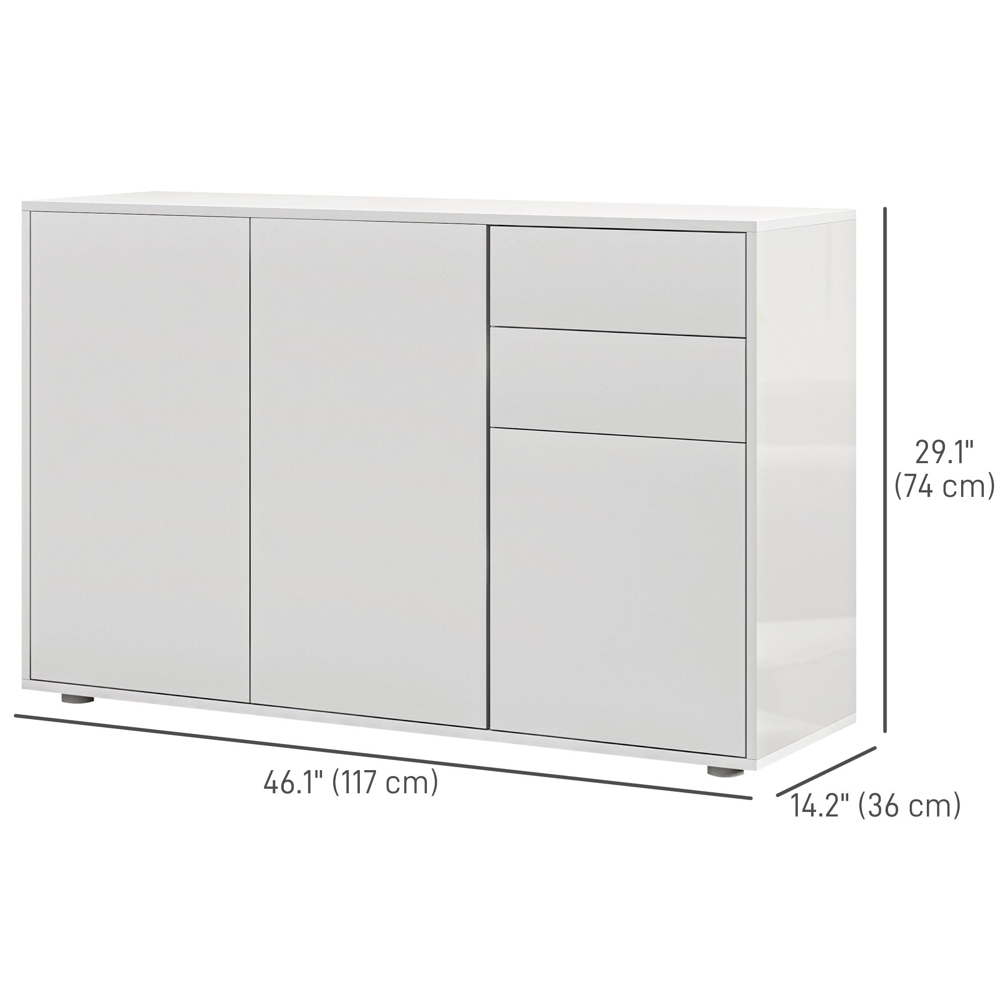 HOMCOM Kitchen Buffet Cabinet Modern Coffee Bar Push-Open Design 2 Drawers Living Room White 