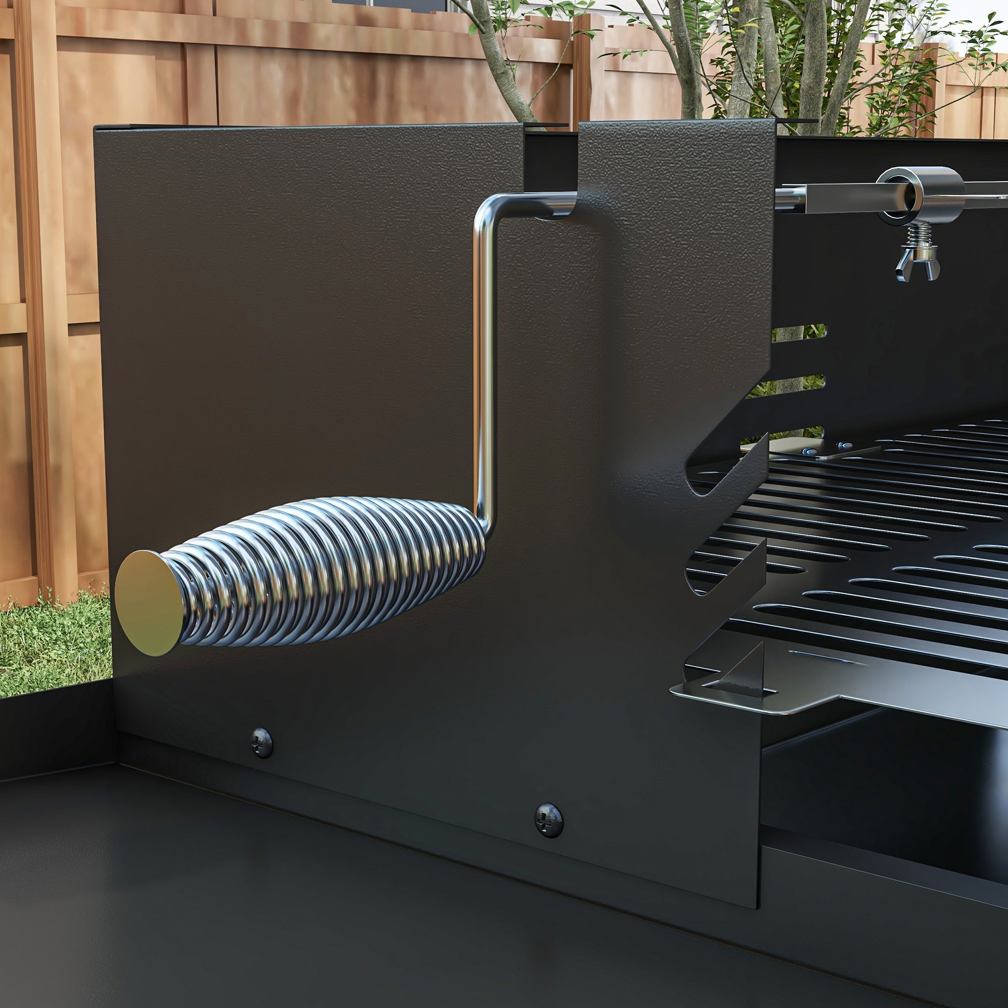 Outsunny BBQ Rotisserie Grill Charcoal, Split Roaster for Chicken Turkey, 3-Level Grill Grate, Storage Shelves, Stainless Steel 