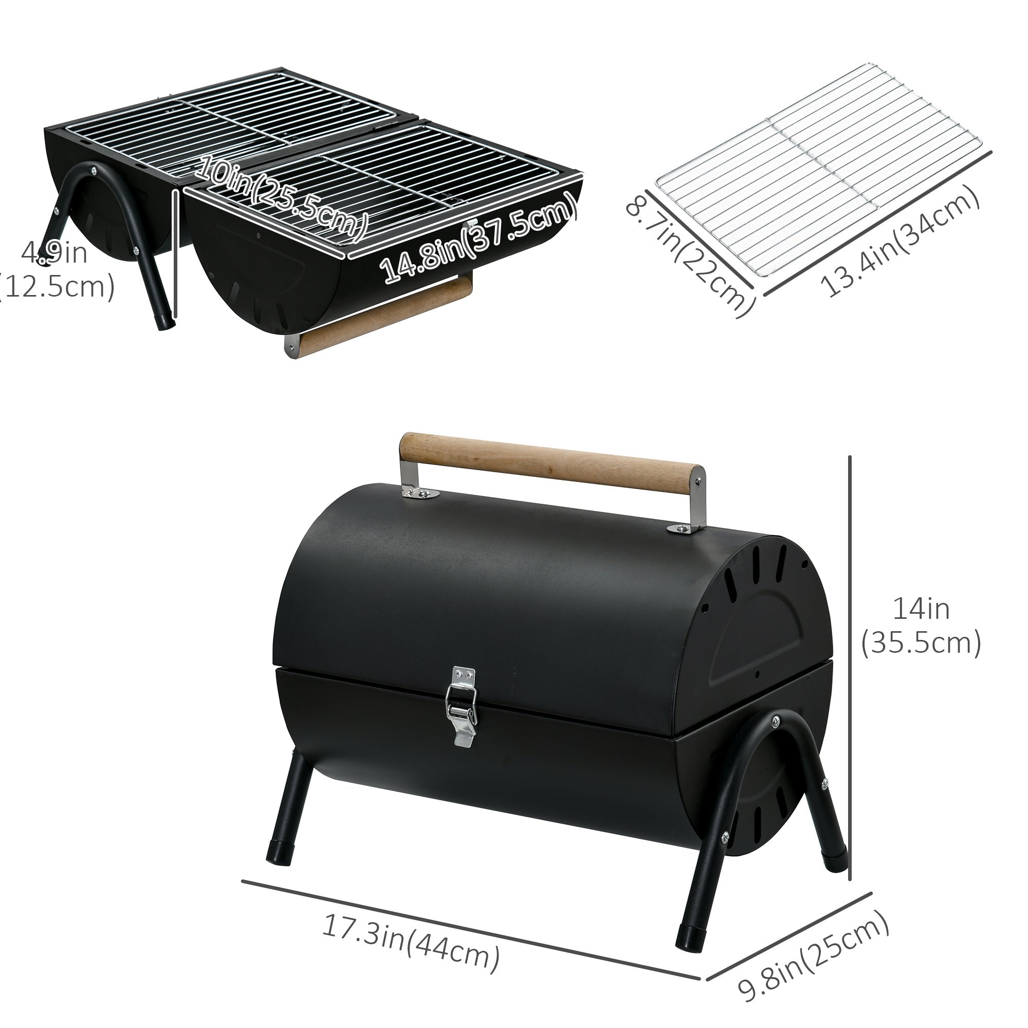 Outsunny Portable Tabletop Charcoal Grill Foldable Outdoor BBQ Smoker Heat Control Camping Picnic Black 