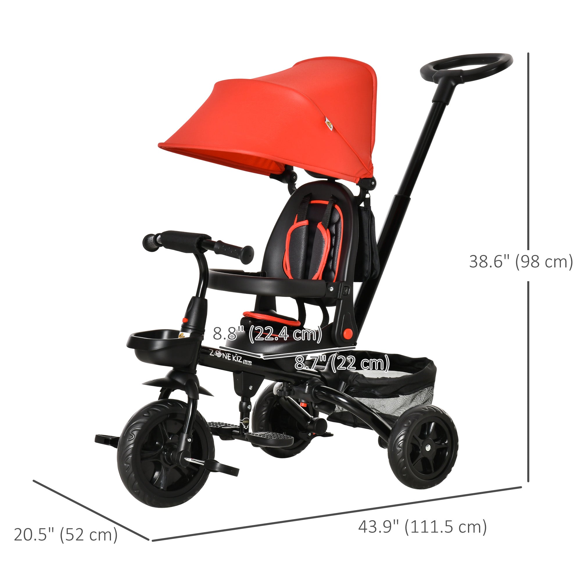 Qaba 4-in-1 Baby Tricycle Stroller, Reversible Seat, Adjustable, Canopy, Safety Belt, Red - Versatile Outdoor Ride 