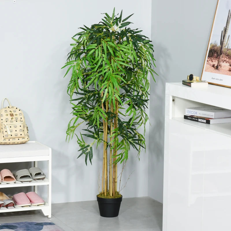 5FT Artificial Bamboo Tree, Fake Plant with 1095 Leaves, Greenery Plant in Nursery Pot for Indoor, Green