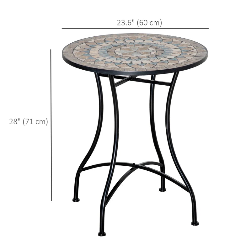 Mosaic Patio Table, Round Coffee Table with Metal Frame, Garden Furniture for Outdoor, Poolside, Green