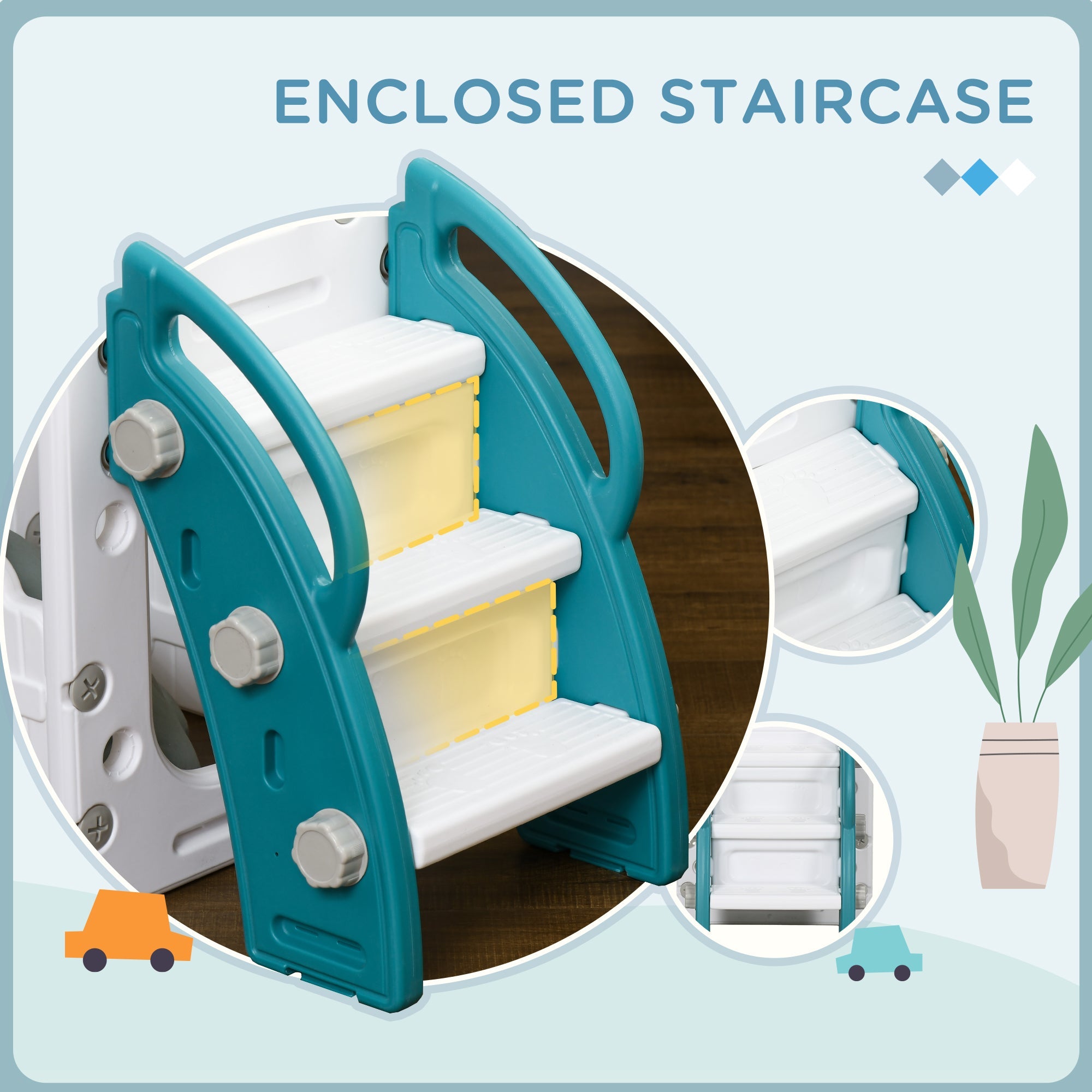 Qaba 7 in 1 Toddler Slide with Basketball Hoop, Climber, Telescope, Tunnel, Steering Wheel, for 1-3 Years, Yellow 