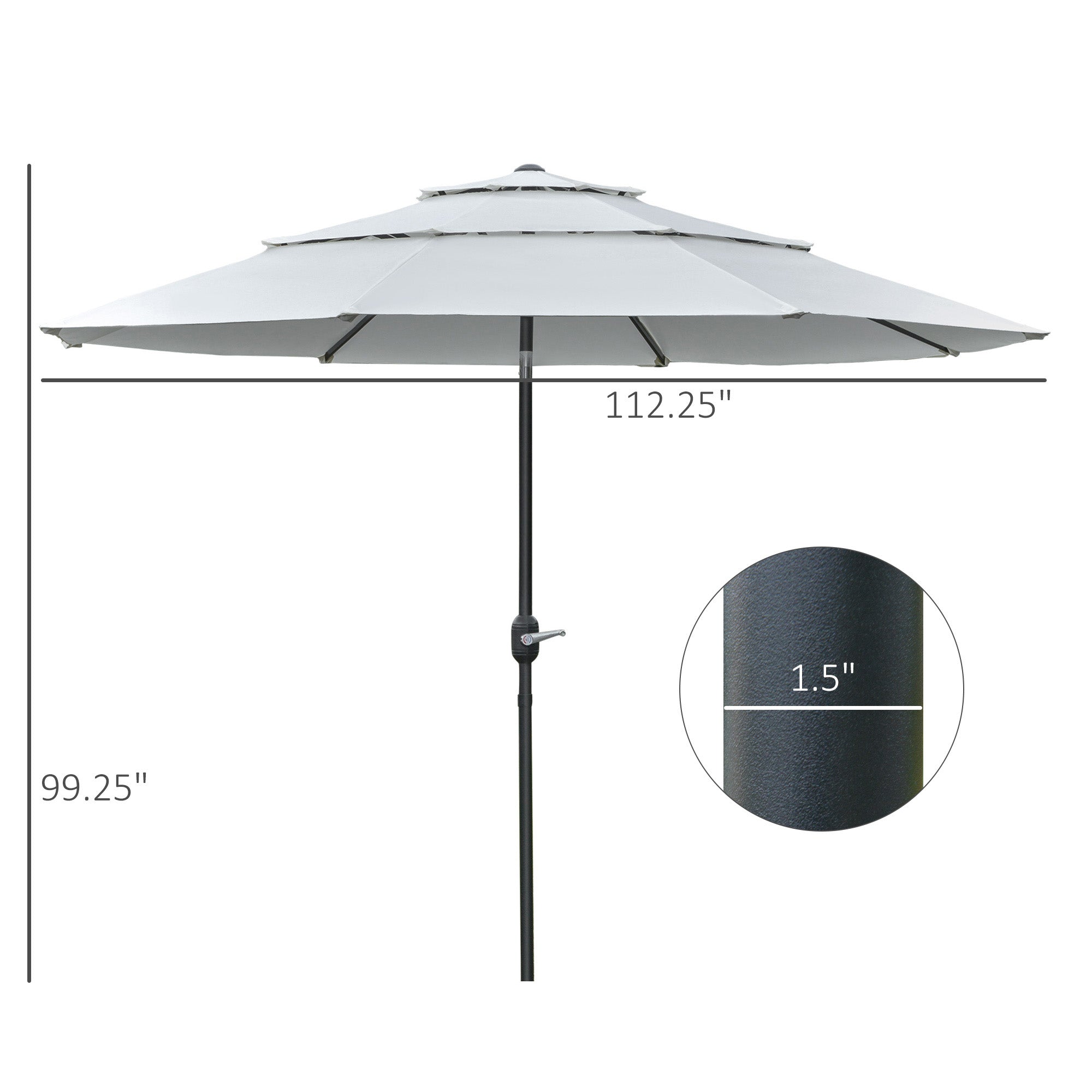 Outsunny 9FT Patio Umbrella 3 Tiers Outdoor Market Umbrella Crank Push Button Tilt for Deck Backyard Lawn Cream White 