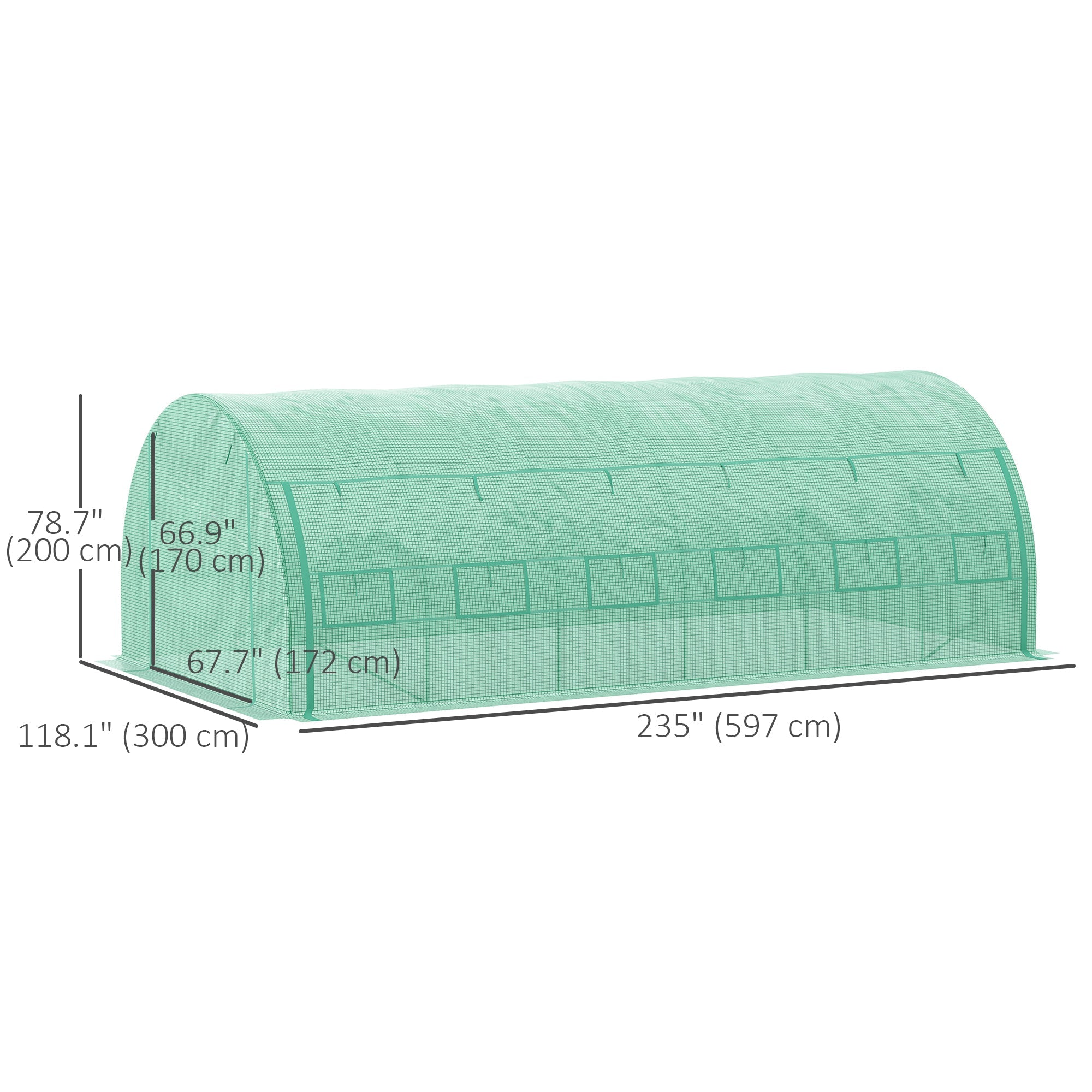 Outsunny Large Walk-in Greenhouse, 20'x10'x6.6' Tunnel Greenhouse with Zippered Door and 12 Roll-up Windows, Outdoor Green House for Garden Plant, Green 