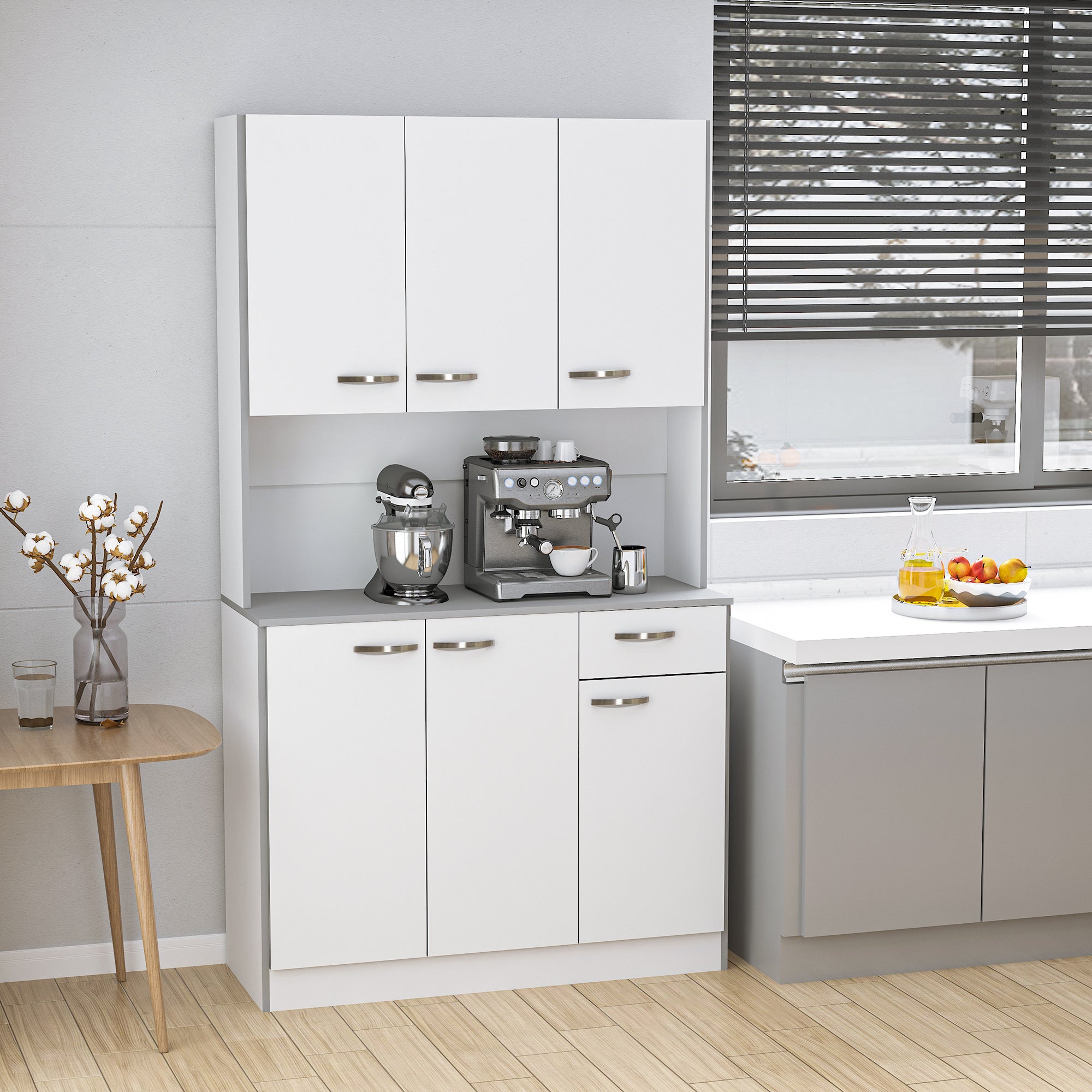 HOMCOM White Modern Kitchen Hutch: 71" Buffet with Storage Cabinets, Drawer, Open Space and Microwave Stand 