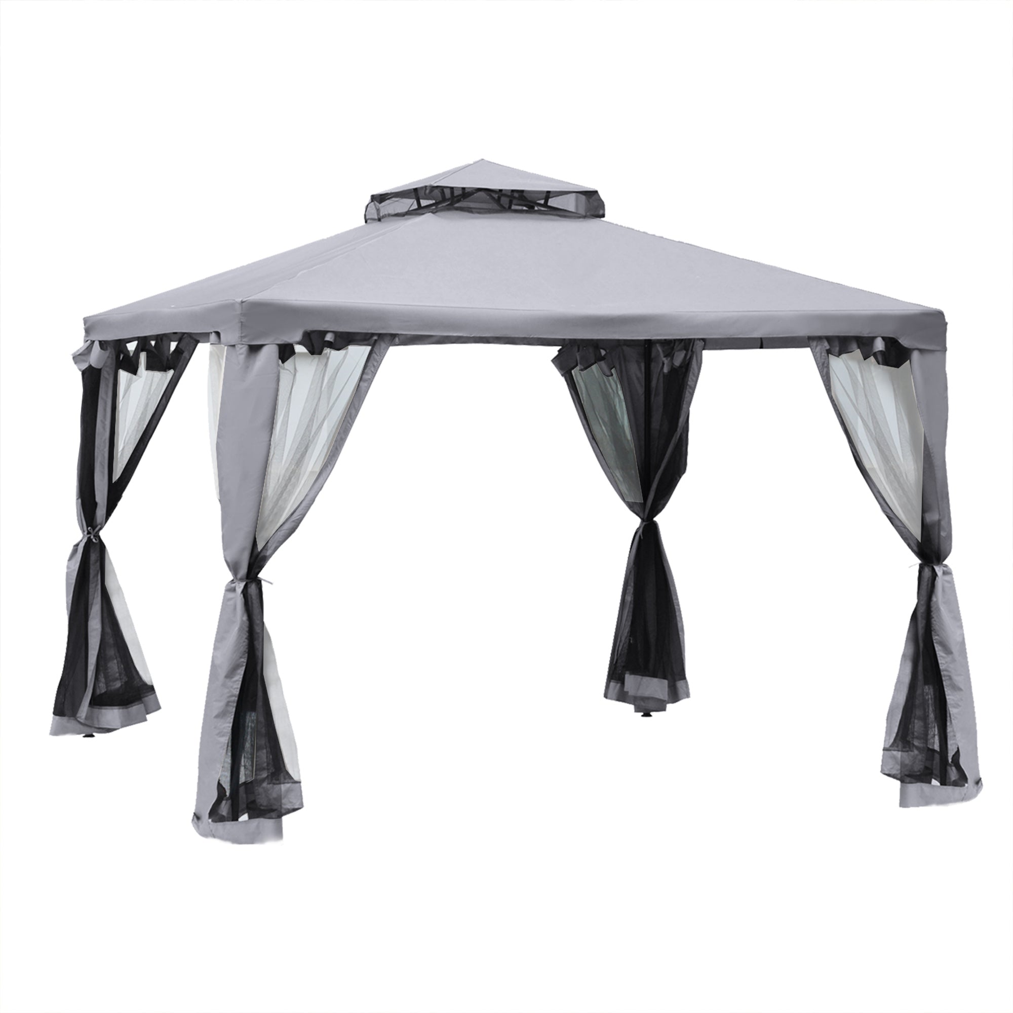 Outsunny Patio Gazebo 9.6x9.6ft Outdoor Pavilion 2 Tier Roof Canopy Steel Frame Grey 