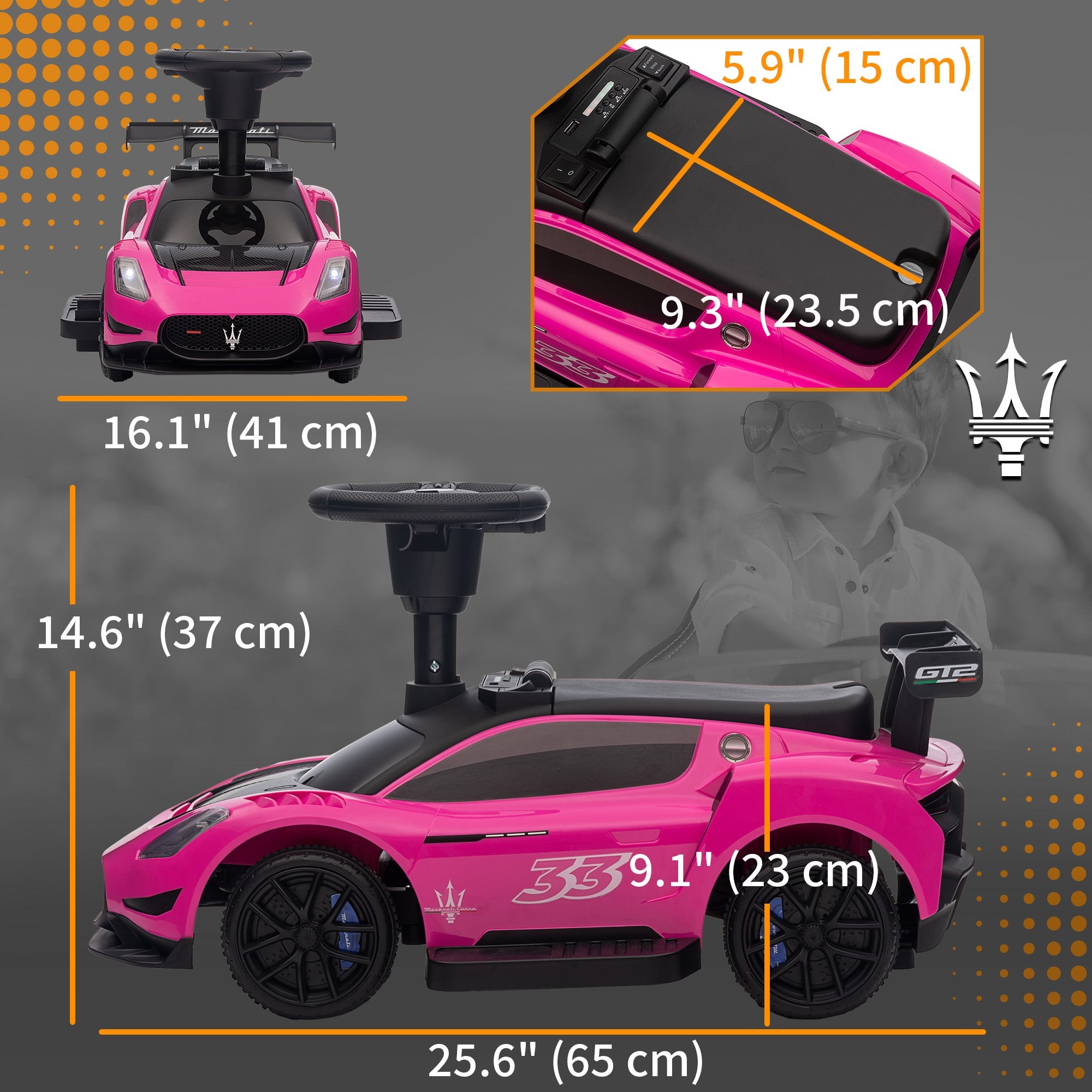 Qaba 6V Maserati GT2 Licensed Electric Car for Kids, Ride on Car with Under Seat Storage, LED Headlights Music, Pink 