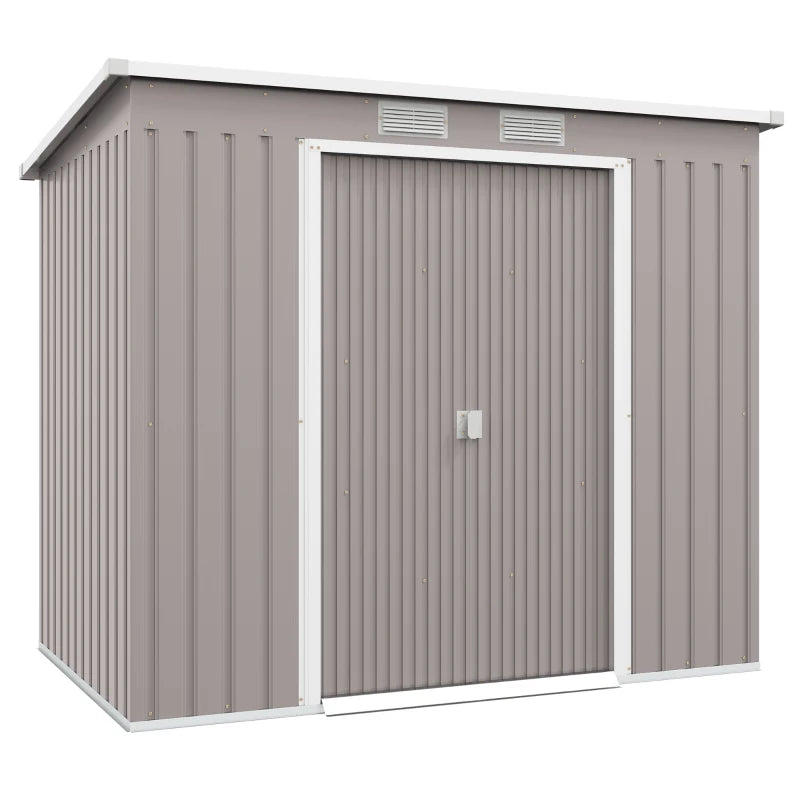 7' x 4' Galvanised Steel Garden Shed, with Foundation Kit - Grey