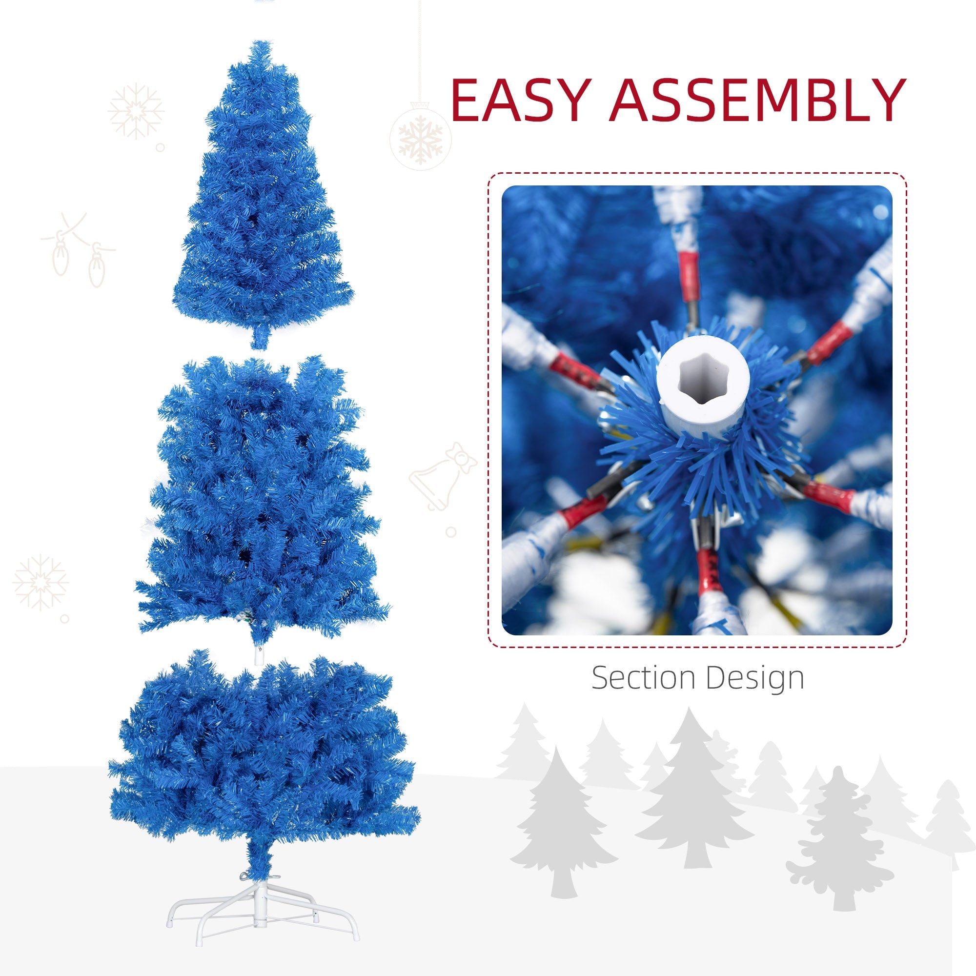 HOMCOM 6FT Pencil Christmas Tree, Artificial Christmas Tree with Automatic Open for Home Party, Blue 