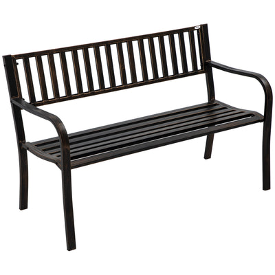 Outsunny Steel Garden Bench 50" Patio Metal Park Chair Ergonomic Design Brown 