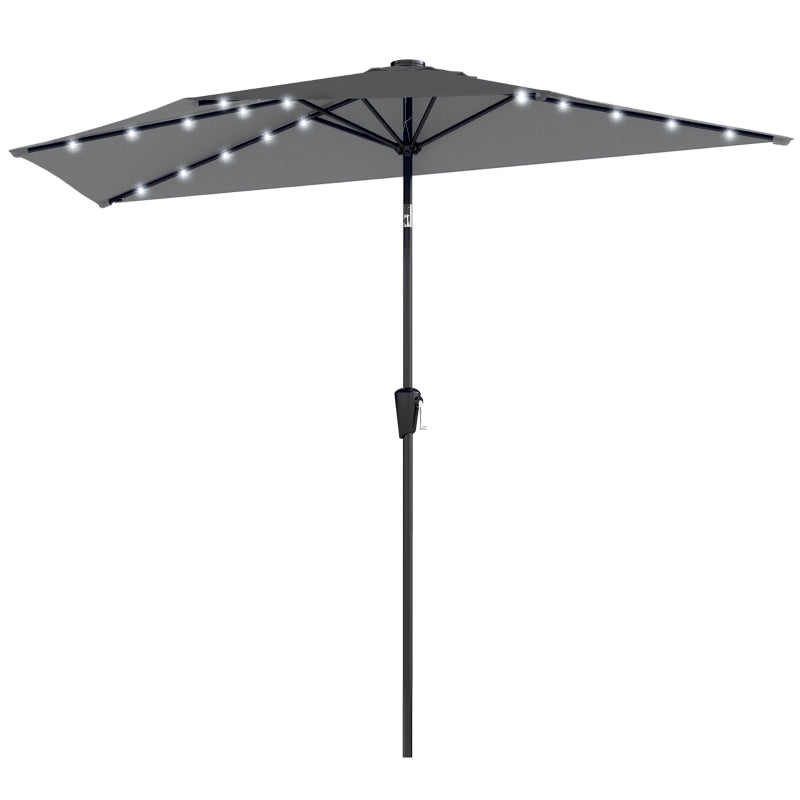 Half Outdoor Patio Umbrella with Solar LED Lights Half Umbrella with Crank 9ft Dark Grey