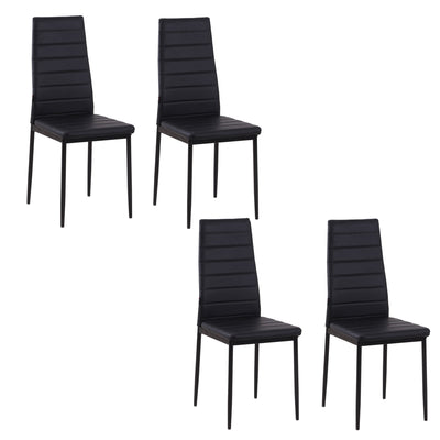 HOMCOM Set of 4 Dining Chairs High Back PU Leather Metal Legs Modern Kitchen Seating Black 