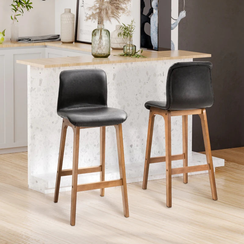 Modern Bar Stools Set of 2, Counter Height Bar Chair with PU Leather Wooden Frame Padding Seats for Dining Room Home Bar, Dark Brown