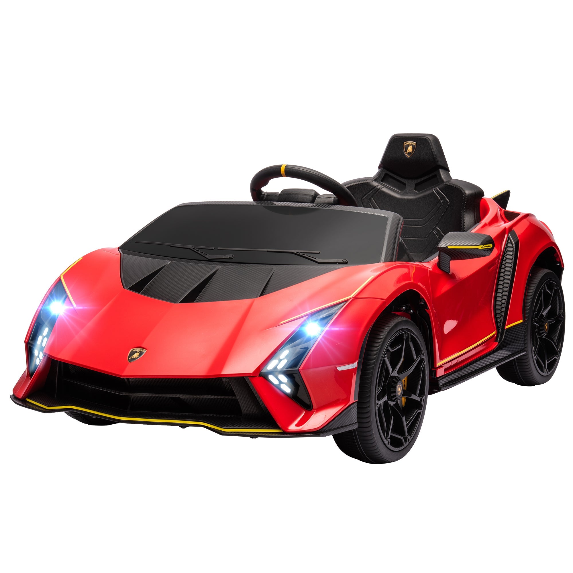 Qaba 12V Lamborghini Autentica Licensed Kids Car with Remote Control, 4 Wheels Spring Suspension, Soft Start, Red 