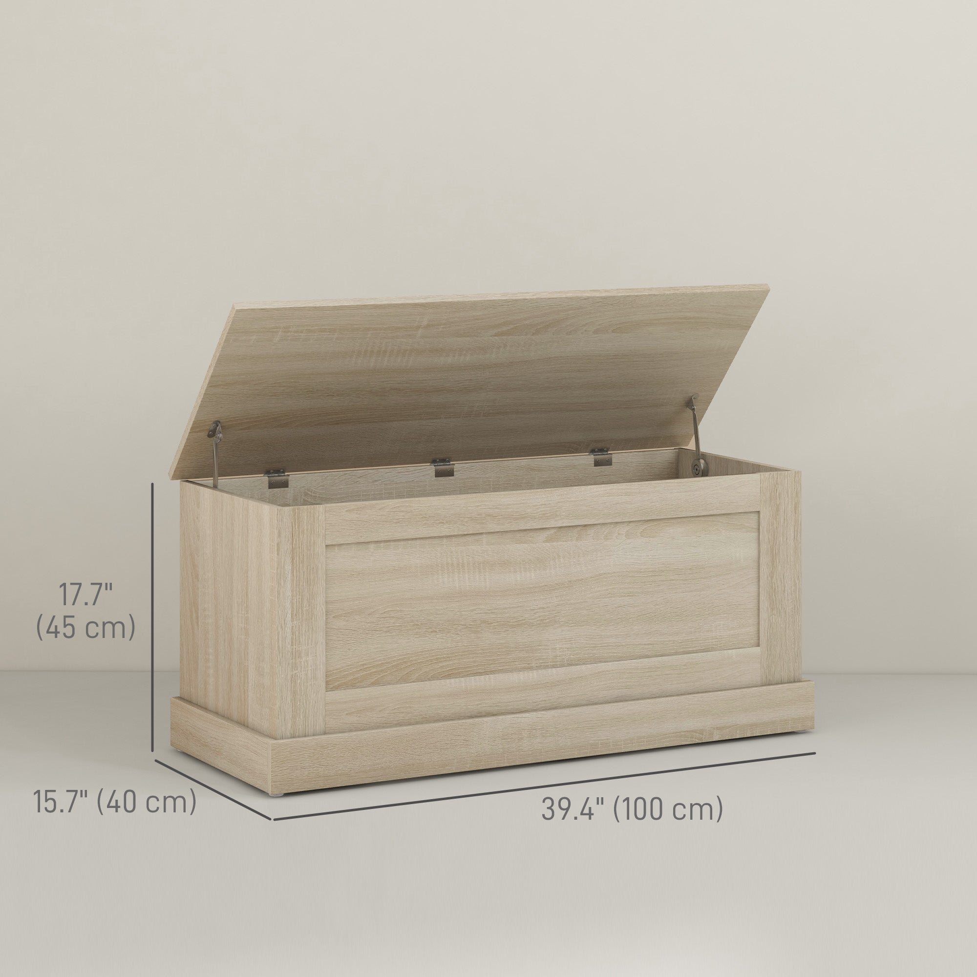 HOMCOM 39.4 Inches Storage Chest, Storage Trunk with Safety Hinge, Wooden Toy Box for Living Room, Natural Wood Grain 