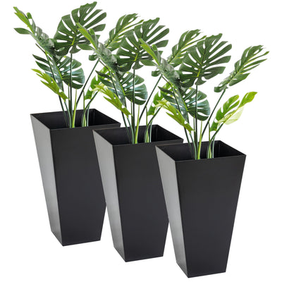 Outsunny Tall Garden Planters 28" Set of 3 Black Plastic Flower Pots for Outdoor & Indoor Stylish Entryway & Patio Decor 