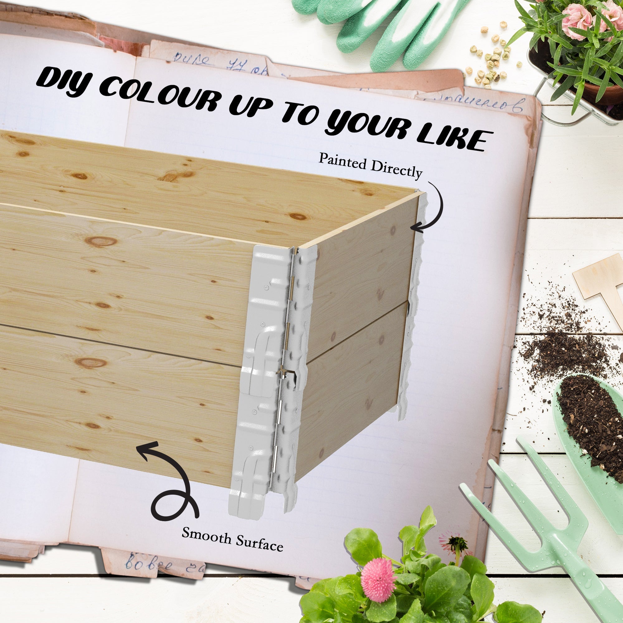 Outsunny Foldable Raised Garden Bed: Two-Box Wooden Planters for Outdoor Veggies/Flowers/Herbs, Easy Assembly 