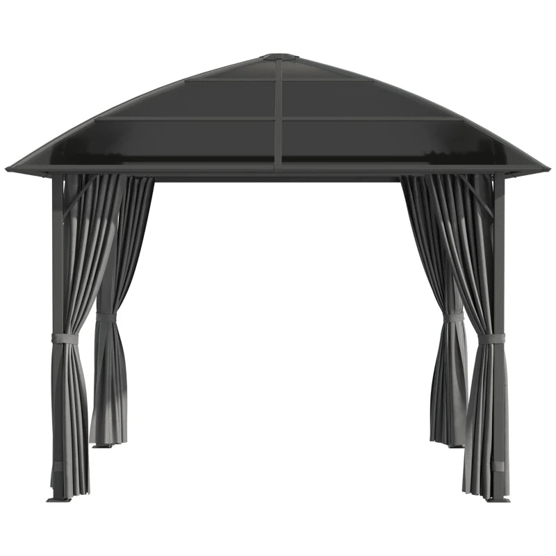 Outsunny 10' x 10' Outdoor Hardtop Gazebo Canopy with UV60+ Polycarbonate Roof, Steel Frame, Central Hook, Curtains, Khaki 